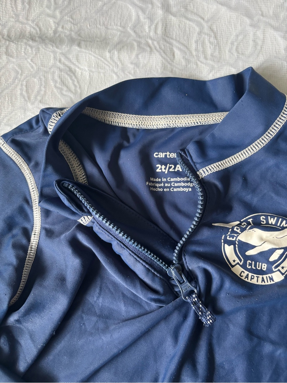 Carter's Navy Blue Long Sleeve Rashguard with White Trim - Picture 3 of 4